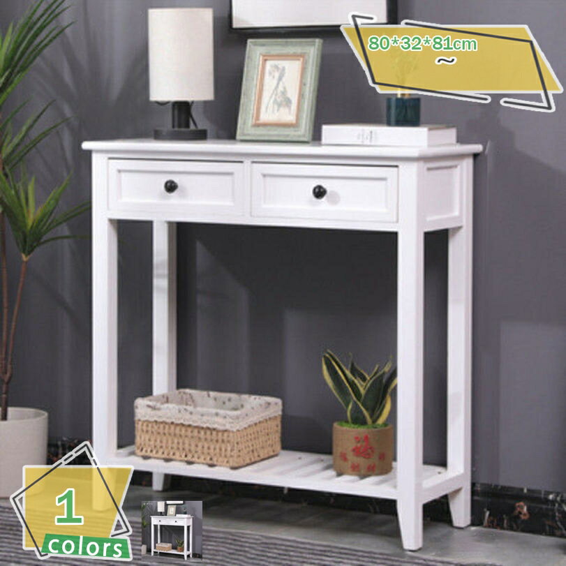 1000円OFFクーポン コンソールテーブル 木製 ベッドサイドテーブル 白 2引き出し付き 姫系 ナイトテー..