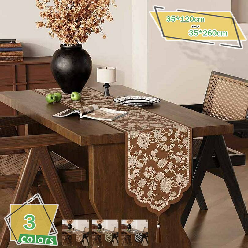 Table Runners - テーブルランナー 優雅 レトロ 抽象 花柄 テーブルクロス 北欧風 テーブルマット レストラン用 滑り止め 上品 ボタニカル 食卓飾り お食事マット タッセル付き おしゃれ インテリア テーブルセンター フラワーデザイン 豪華 スタイル RaogtCYU