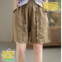 300円OFFクーポン パンツ レディース ボトムス ズボン ハーフパンツ 半ズボン ショーパン 短パン ウエストゴム ハイウエスト ゆったり 夏 綿麻 ショー...