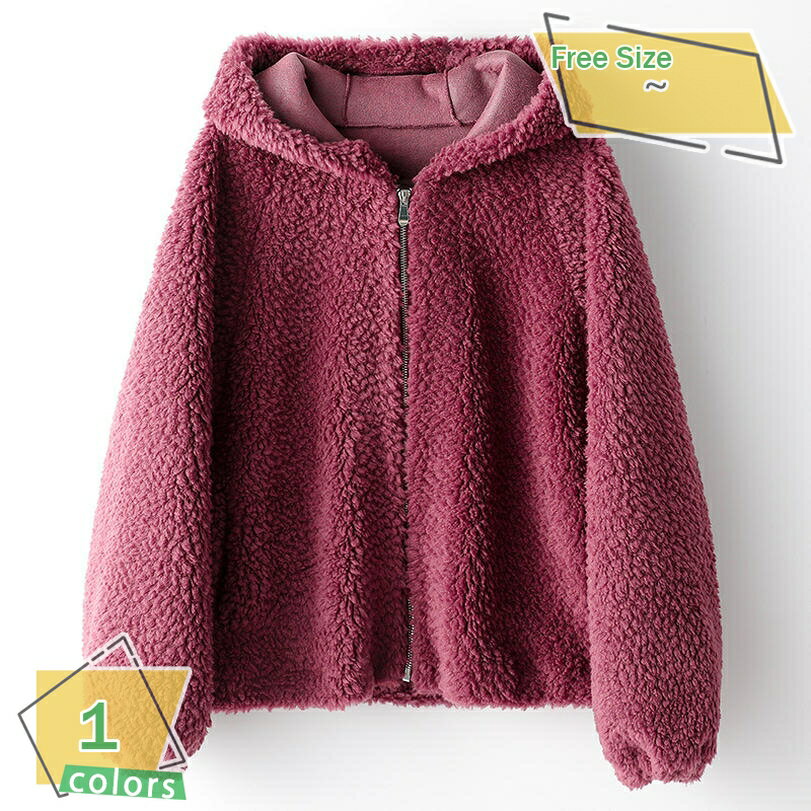 1000円OFFクーポン ボアブルゾン レディース 秋冬 アウター ショート丈 長袖 フード付き ハイネック ボリューム袖 フード付き 毛皮コート風 もこもこ ふわふわ 配色 フリースジャケット 体型カバー デート 厚手 無地 韓国 秋冬 アウターコート RaogtCYU