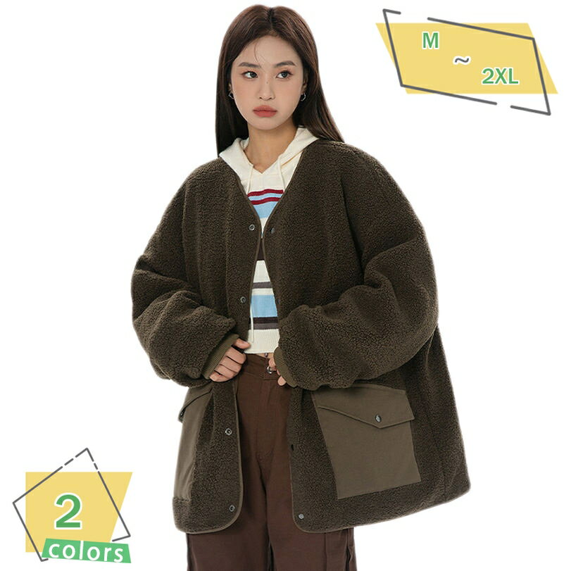 コート レディース ボア ジャケット ゆったり ブルゾン 厚手 ラウンドネック 大きいポケット 可愛い 暖か おしゃれ 体型カバー 保温 アウター 丸襟 ノーカラー 通勤 お出かけ 防寒対策 冬 アウトドア 暖かい フリース ボアブルゾン RaogtCYU