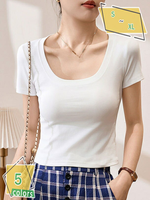 Tシャツ レディース コットン トップス 無地 着やせ 半袖 丸首 シンプル ファッション きれいめ 春夏秋..