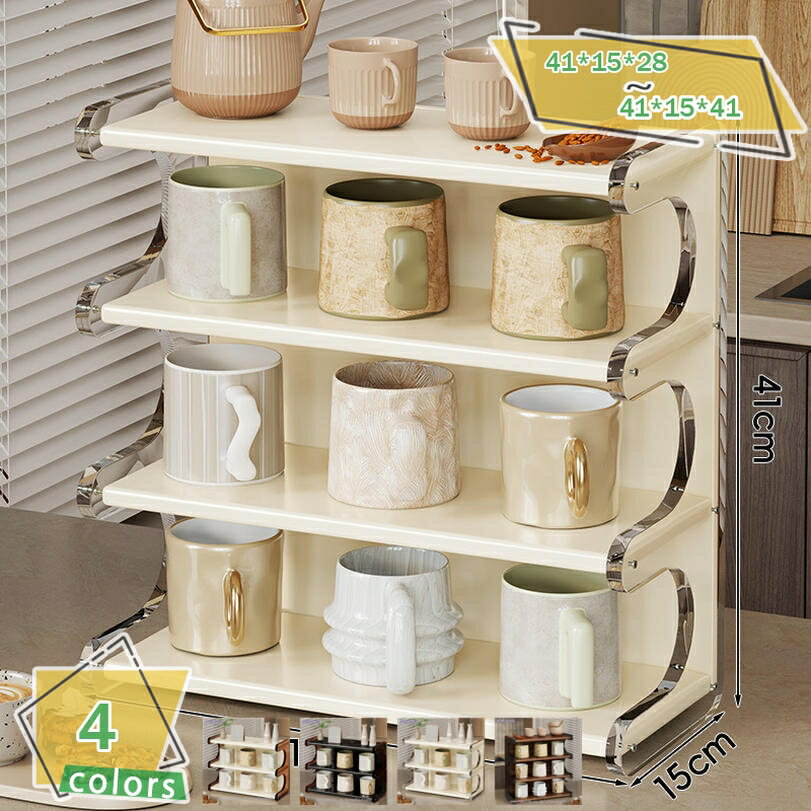 便利収納ラック カップラック 収納棚 キッチン収納 食器収納 ラック 棚 食器棚 おしゃれ 調味料ラック 台所収納 収納ラック カップボード キッチンラック カップ収納ラック カップ収納棚 コップ 収納 卓上 3段 卓上食器棚 カップ乾燥ラック RaogtCYU