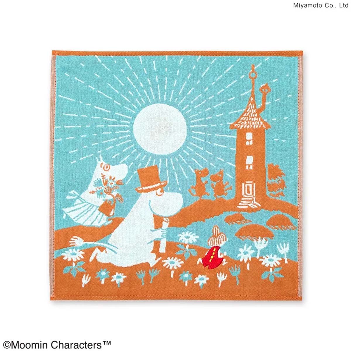 【ハンカチ】ムーミン三重ガーゼハンカチ お家へ帰ろう 【 MOOMIN ムーミンハウス 刺繍 ムーミン一家 リトルミイ 水色 ブルー ブラウン ハンドタオル タオルハンカチ 25cm角 レディース 無撚糸 パイル 綿100％ かわいい おしゃれ プチギフト 】