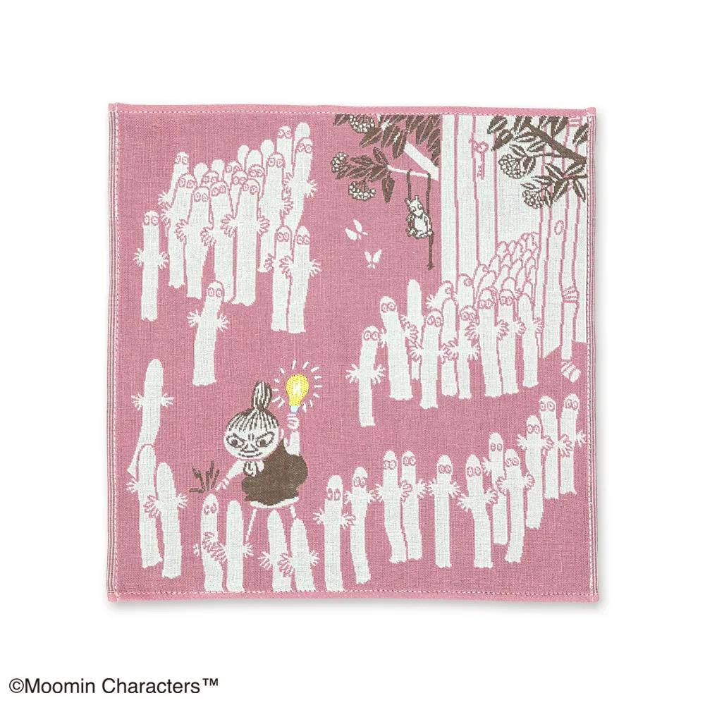 【ハンカチ】ムーミン三重ガーゼハンカチ 電球 【 MOOMIN リトルミイ ニョロニョロ ピンク ワンポイント刺繍 ハンドタオル タオルハンカチ 25cm角 レディース 無撚糸 パイル 綿100% かわいい おしゃれ プチギフト 】