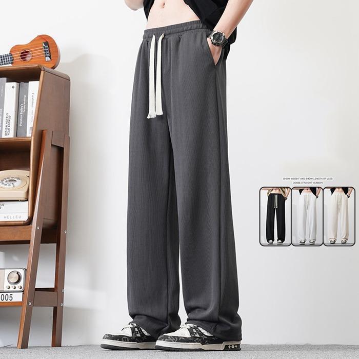 Rakuten - ジャガード パンツ メンズ ワイドパンツ 春 夏 スウェットパンツ 落ち感 ストレート ゆるパン ダボパン ウエストゴム ロ