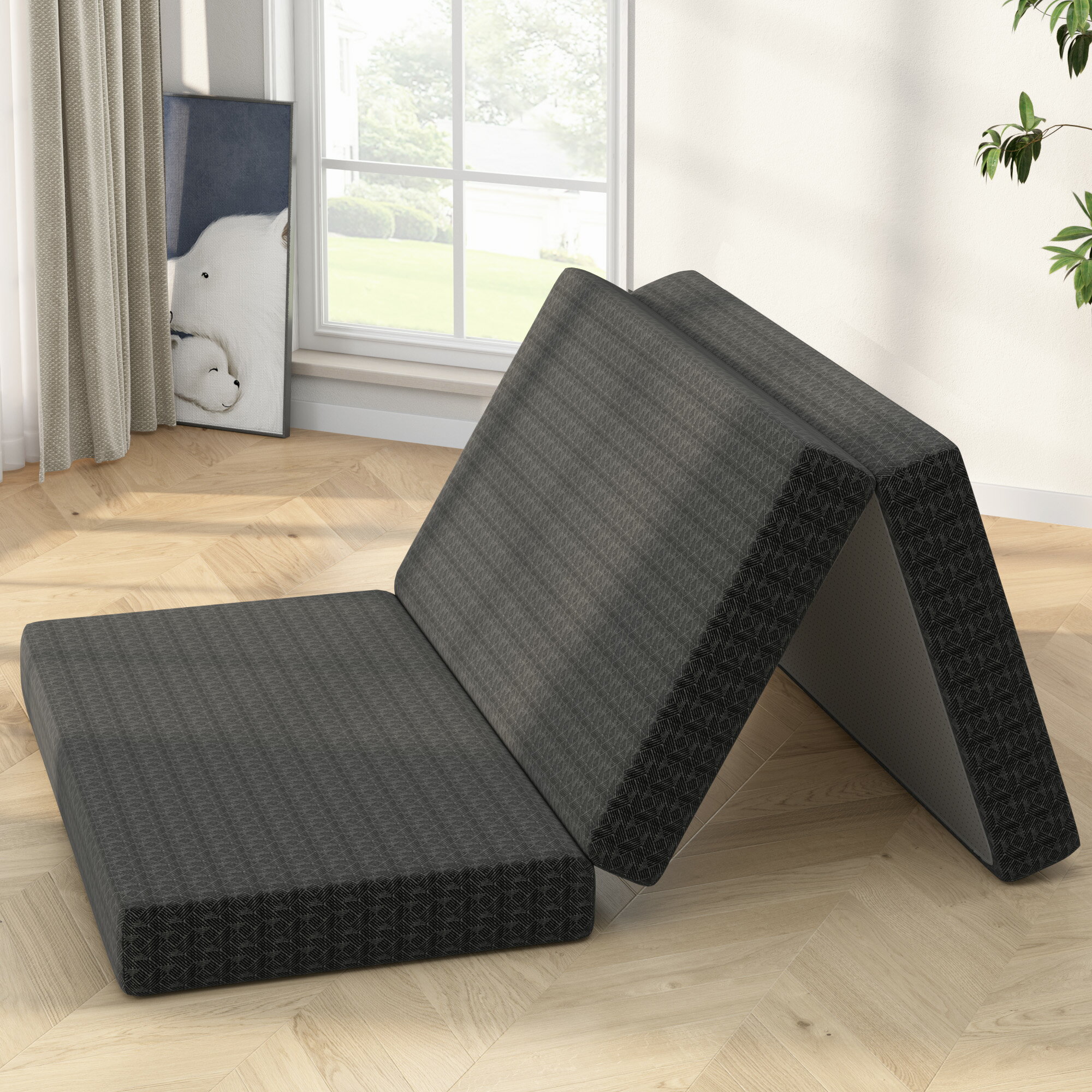 マットレス シングル 折りたたみマットレス 二層構造 高反発 高密度ウレタン ベッドマット 敷布団 防ダニ 防臭加工 高通気性トッパー 敷き布団の上 体圧分散 底付き感無し 底部防滑 便利なキャリーハンドル付き 収納バンド付き 洗えるカバー