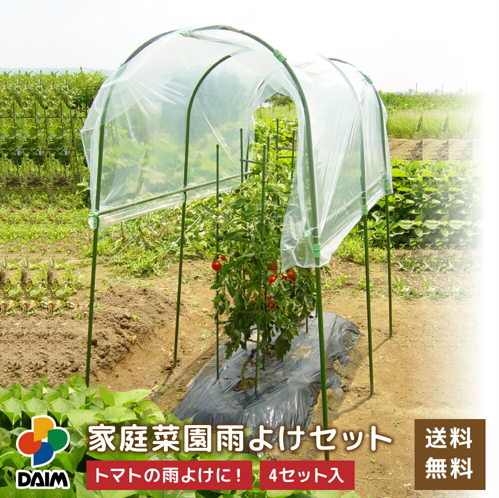 daim 雨よけ 家庭菜園用 雨よけセット 4セット トマトの雨よけに 雨除けシート 雨よけ 雨除け 透明シート ビニールハウス 家庭用 小型 ビニール トマト 園芸 家庭菜園 パイプ 農業資材 野菜栽培 霜よけ 防虫 病気予防 野菜 栽培 雨対策 送料無料のサムネイル