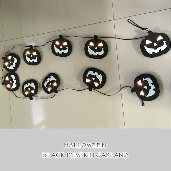 ハロウィン 光るブラックパンプキンガーランド　全長224cm HW1588 ライト かわいい 光る かぼちゃ 飾り 装飾 インテリア雑貨