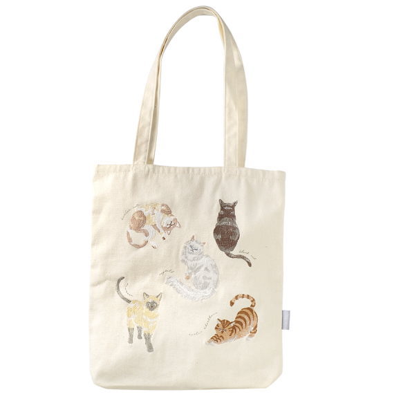 刺繍トートバッグ L ねこずかん IT001-16 プレゼント かわいい 猫 猫柄 かばん カバン 手さげ おしゃれ 大きい 動物 動物モチーフ 癒し