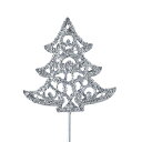 【12本セット】クリスマス ブリキピック ツリー グリッターシルバー 1198 かわいい 園芸ピック 飾り アレンジメント 花材)
