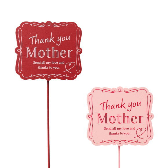 6本セット 木製プレートピック Thankyou Mother L 5098－AS 花材 フラワーアレンジメント 感謝 資材 かわいい おしゃれ 飾り 装飾 母の日