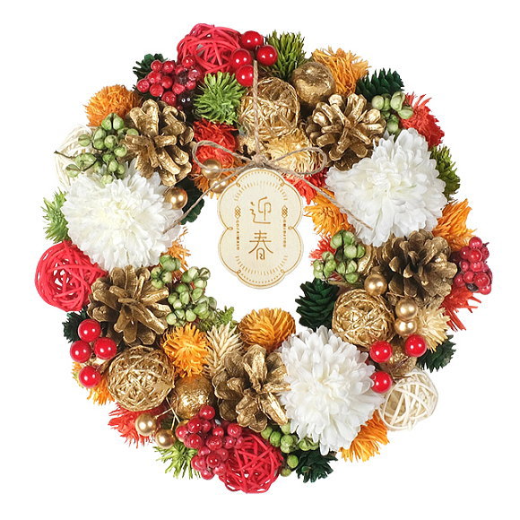 お正月リース 朱金の御殿 26cm Mサイズ 天然素材 NNY509-B アレンジメント 和風 迎春 お年賀 壁飾り オフィス 玄関 会社 事務所 おしゃれ かわいい 豪華