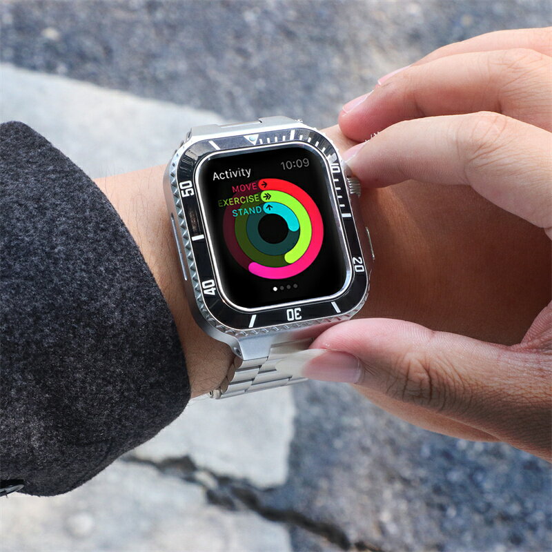 【19-27日！クーポン利用で15%OFF】送料無料 アップルウォッチ ウルトラ 44mm 45mmmm バンド ステンレス ケース 一体型 バンド ラバー apple watch 高級ベルト ケースバンド メンズ ベルト ステンレス 一体型 おしゃれ 腕時計 Series4/5/6/7/8/9/SE長さ調整器具付