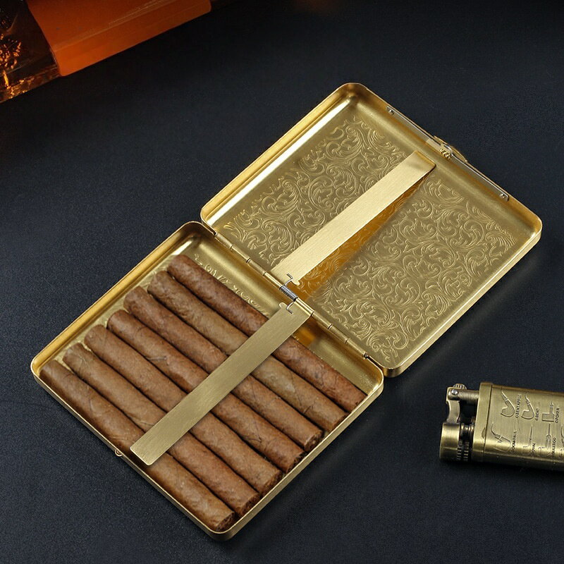 【クーポン利用で10%OFF】送料無料 葉巻ケース シガーケース 喫煙器具 レザー アルミ 葉巻ケース シガリロ14本用 ポータブル 父の日 贈り物 プレゼント 保湿 携帯