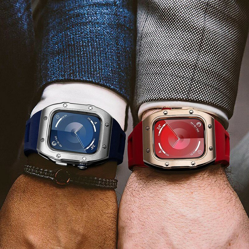 【19-27日！15%OFFクーポン配布中】送料無料 apple watch 9 バンド Apple Watch バンド ステンレス ケース Apple Watch series8 6 5 4 SE 44/45mm 一体型 バンド 交換用バンド クロコダイル レザーストラップ apple watch 7 プレゼント レザー メンズ