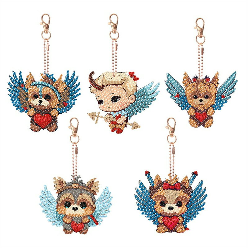 【10%OFFクーポン配布中】 送料無料 刺繍キット5D ダイヤモンドアート キーホルダー 小熊 5枚セット キ..