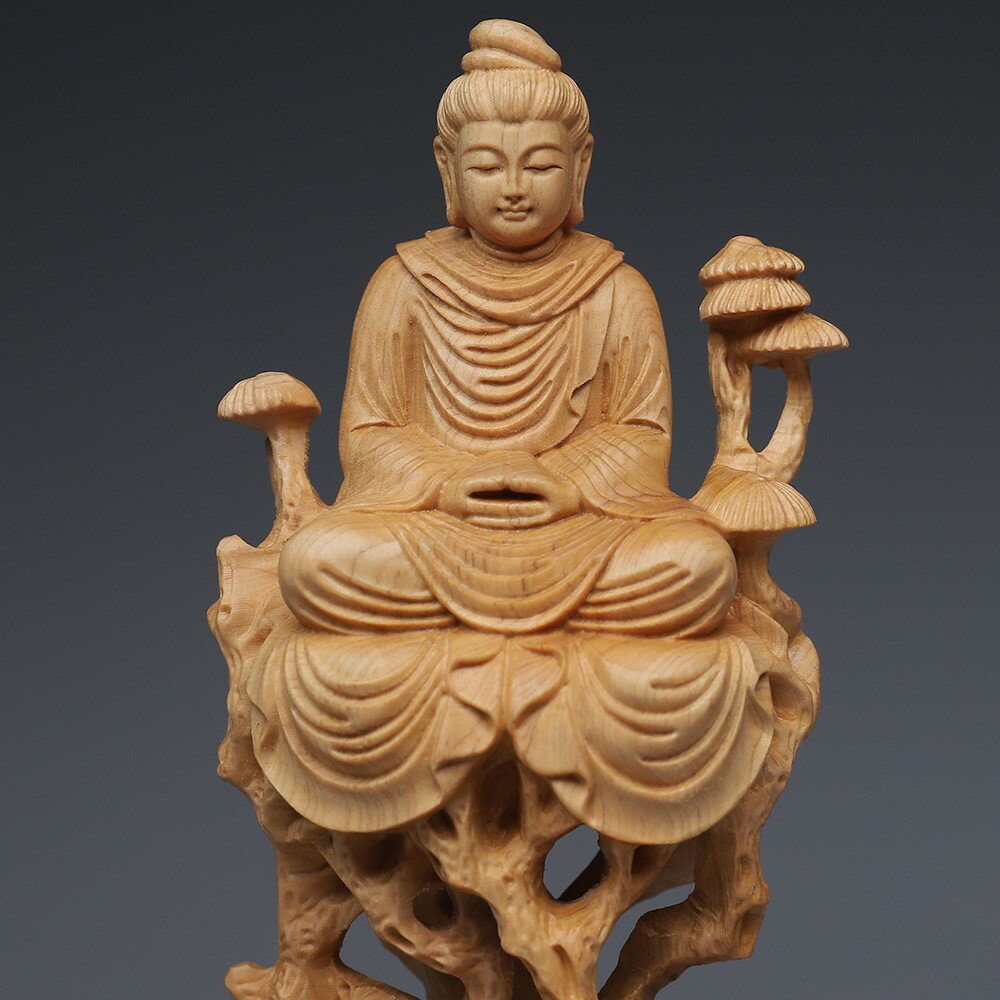 【クーポン利用で10%OFF！配布中】送料無料 仏像 阿弥陀如来 仏像 大日如来像 岩柏木 木彫 細工木彫 風水 開運 工芸品置物 家庭応接間置飾 (23*7.5cm)