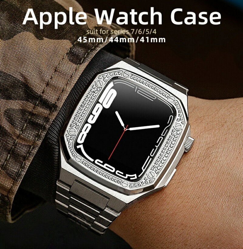 【クーポン利用で10%OFF】送料無料 apple watch7/8 /9バンド ステンレス Apple Watch series 7 クリスタル 時計ケース Apple Watch SE Apple Watch バンド apple watchS7/S8 /5/6/7 一体型 交換用バンド ステンレス カバーバンド 44mm 45mm