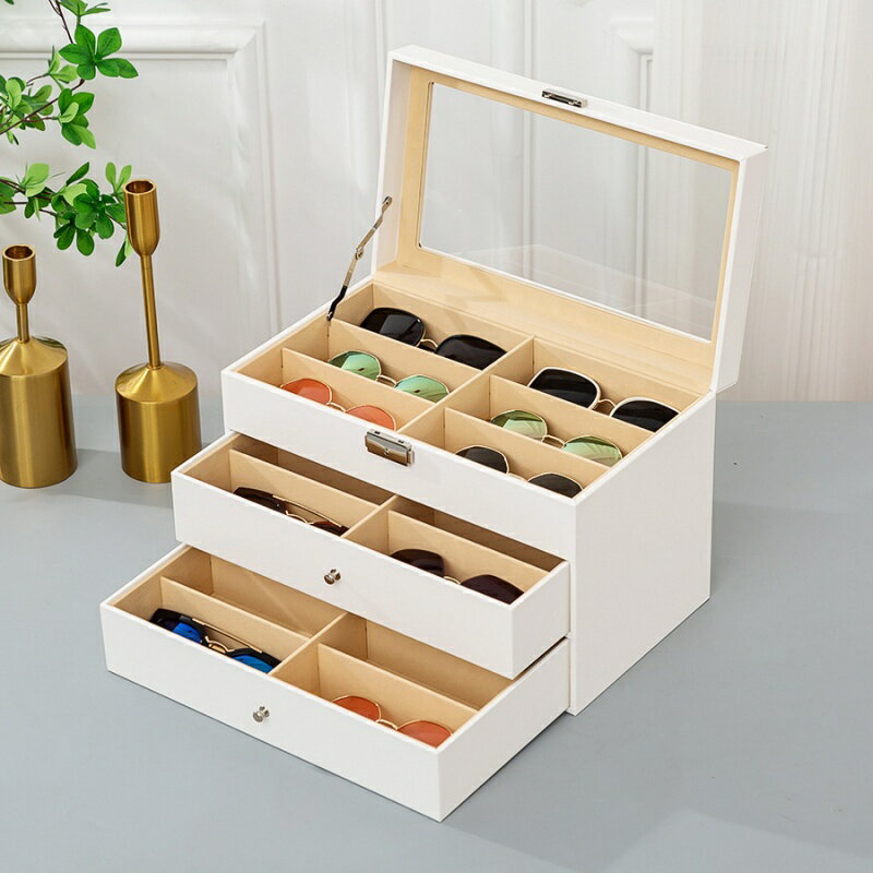 【10%OFFクーポン配布中】送料無料サングラス収納ケース メガネ収納ボックス コレクションケース ジュエリー収納 18本用 小物アクセサリ収納整理 眼鏡ケース 3段式 父の日プレゼント メンズ レディース お祝いギフト