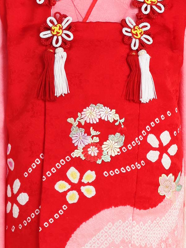 【レンタル】【七五三レンタル】七五三 正絹 着物 3歳 女 女の子 着物レンタル 絞り 赤 ピンク 手描き 刺繍 花雪輪フルセット きもの 被布 古典 レトロ 正統派 足袋プレゼント 髪飾り【七五三3歳女の子】90cm 95cm 100cm 被布セット 巾着 着付け 高級品 しぼり 3