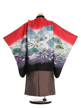 楽天スーパーSALE限定!最大2,000円OFFクーポン配布中【レンタル】753 七五三 5歳男の子 着物レンタル 花うさぎ B8AO5030 【七五三レンタル】 フルセット 赤・黒 鷹×えんじ 縞 きもの 袴レンタル 和服 古典 レトロ モダン 送料無料 足袋プレゼント