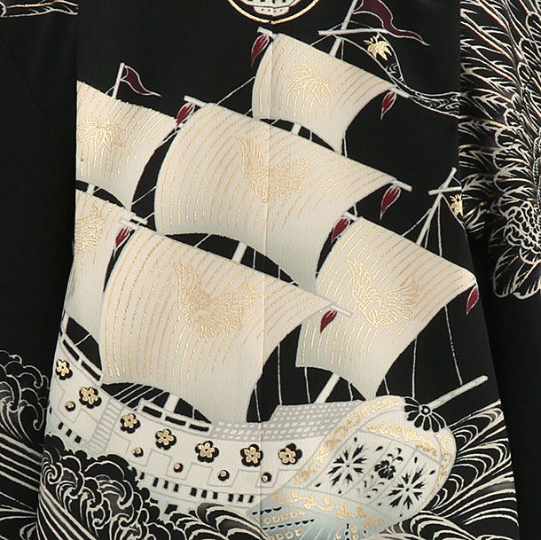 【レンタル】【簡単着付け】 753 七五三 5歳男の子 着物レンタル 九重 黒 南蛮船 黒 無地袴 B8AO5523【七五三レンタル】 きもの 袴レンタル 古典 レトロ モダン 送料無料 足袋プレゼント 卒園式 110cm 115cm 120cm 着付け 着付けもかんたん ブランド ここのえ 3