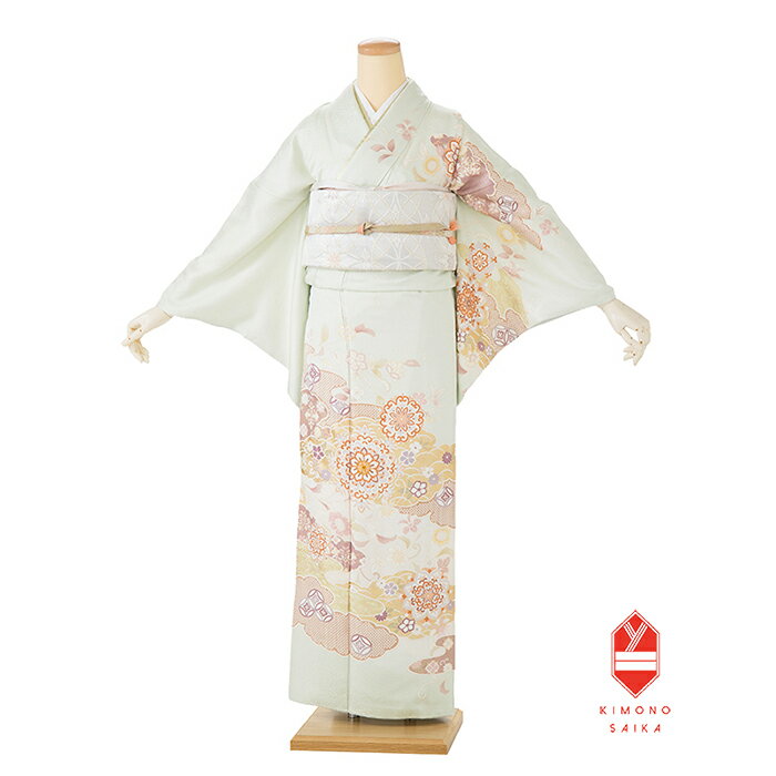 【レンタル】【正絹】訪問着 淡パステルグリーン 正倉院文様 華紋に唐花 お宮参り 七五三 入学式 卒業式 結婚式 披露宴 列席 母親 送料無料 付下げ フルセット きもの 20代 30代 40代 50代 最新コーディネイト フォーマル 礼装 正統派 高級品 おしゃれ 上品 モダン 古典