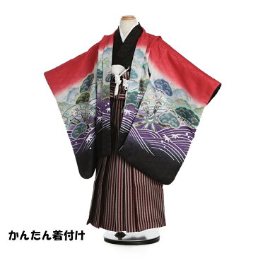 楽天スーパーSALE限定!最大2,000円OFFクーポン配布中【レンタル】753 七五三 5歳男の子 着物レンタル 花うさぎ B8AO5030 【七五三レンタル】 フルセット 赤・黒 鷹×えんじ 縞 きもの 袴レンタル 和服 古典 レトロ モダン 送料無料 足袋プレゼント