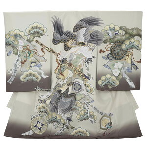 【レンタル】産着 お宮参り 男の子 男 ベージュ 鷹 三種の神器 赤ちゃん 着物 産着レンタル 男児産着 初着 祝い着 送料無料 よだれ掛 お守り 帽子 人気 正統派 古典 着せ方マニュアルあり 訪問着 B8AL1076 男児