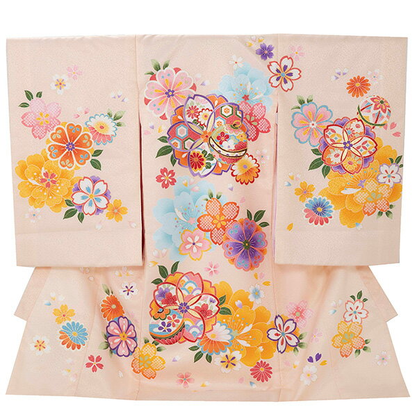 【レンタル】産着 お宮参り 女の子 2080 ピーチオレンジ 大桜の舞 赤ちゃん 着物 産着レンタル 女児産..