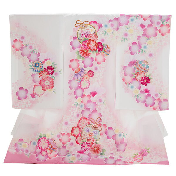 【レンタル】産着 お宮参り 女の子 2082 白 鈴 パステルフラワー 赤ちゃん 着物 産着レンタル 女児産着..