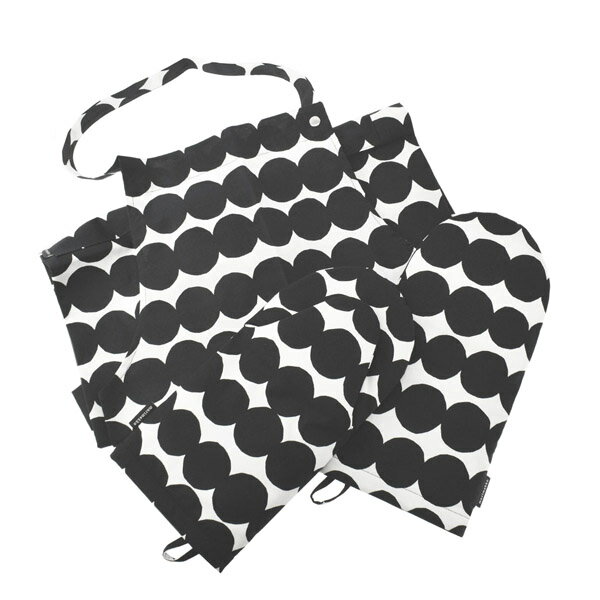 マリメッコ エプロン ミトン 2点セット marimekko RASYMATTO KITCHEN TEXTILE SET 071708 190 ホワイト ブラック