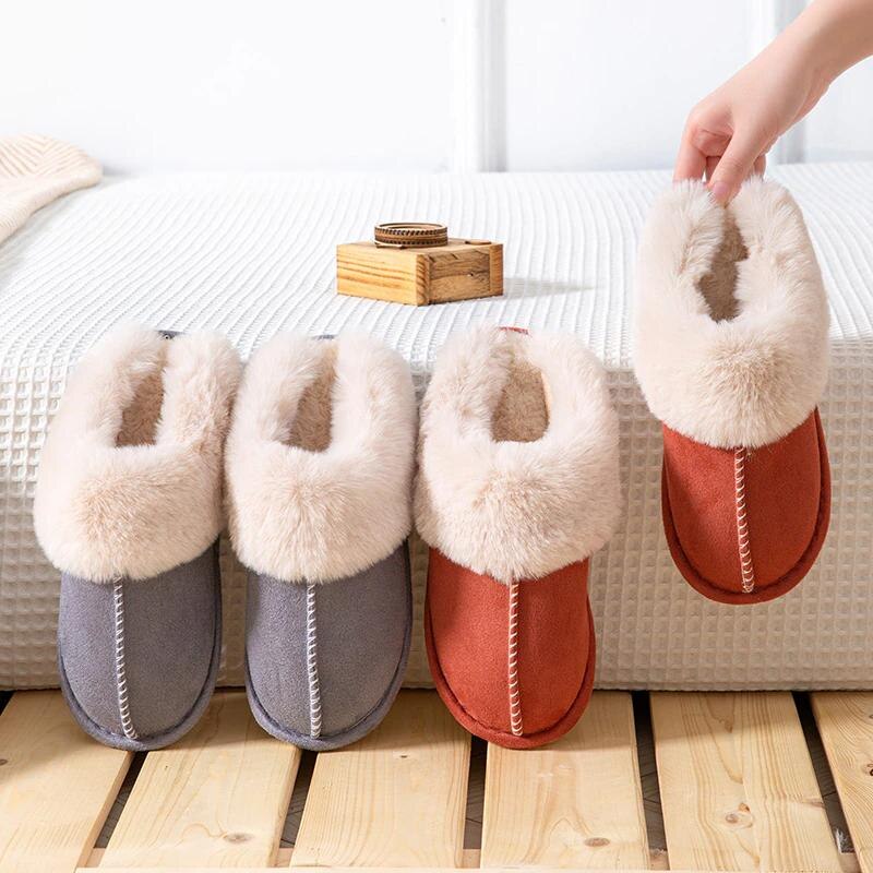 Rakuten - Feslishoet-女性のための豪華なコットンフラットスリッパ、屋内靴、暖かい、柔らかく、快適、冬