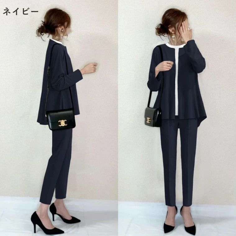 スーツ レディース セット 2点セット 卒業式 スーツ 母 30代 40代 洗える 着回し ノーカラー フォーマル テーパードパンツ 入学式 スーツ 母親 パンツスーツ きれいめ ママスーツ 体型カバー 大きいサイズ 入園式 卒園式 春 夏 秋 冬 ド