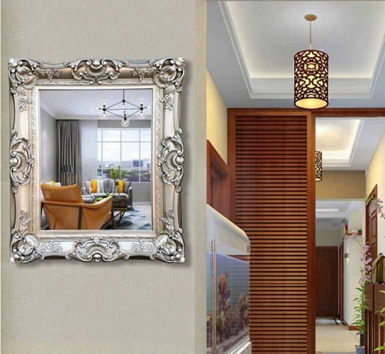 壁掛け鏡 .壁掛け 壁掛けミラー ウォールミラー75x85cm 高級豪華鏡 アンティーク調