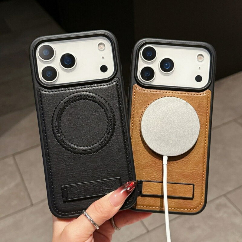 乐天商城 - 高度な磁気吸着式ブラケット付き携帯電話ケース、iPhone17/16/15/14/13/12対応、落下防止レザーカバー