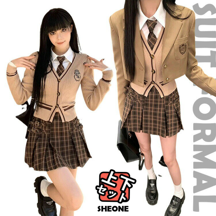 乐天商城 - 韓国 卒業式 女の子 なんちゃって制服 セット ブレザー 卒服 カーディガン 制服 スーツ 160 ジャケット ブラウス スカート チェック柄 長袖 スーツコート プリーツスカート 白シャツ レディース ジュニア フォーマル ピアノ発表会 女子制服 お受