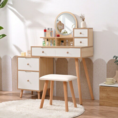 ドレッサー 化粧台 LED付きドレッサーセット 鏡台 LEDミラー 大容量収納 スツール付き 引き出し付き コンパクト デスク 収納 可愛い おしゃれ メイク台 化粧台 収納 化粧テーブル 収納付き 椅子付き 一人暮らし ナチュラル ホワイト