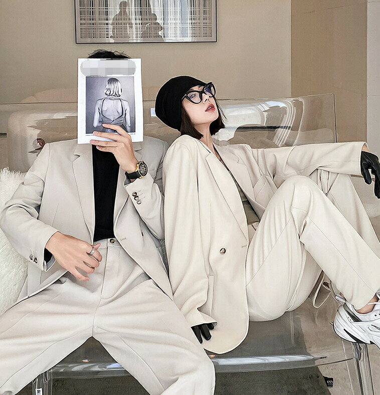 【送料無料】ビジネス 格好いい おしゃれ 2点セット 5色 カップル 一つボダン レディーススーツ メンズスーツ カップル お揃い