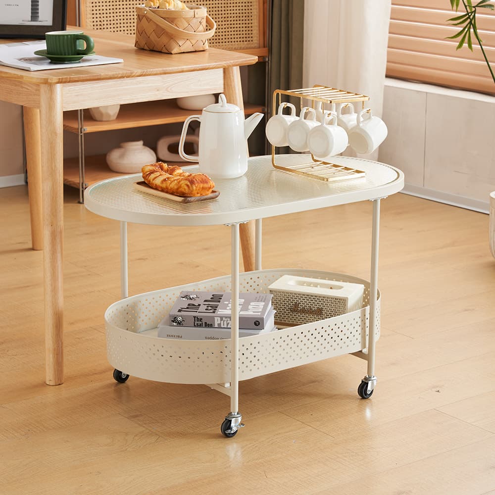 ガラステーブル キャスター付き 収納付き 幅80 センターテーブル ローテーブル おしゃれ リビング コンパクト 一人暮らし【ベージュ】