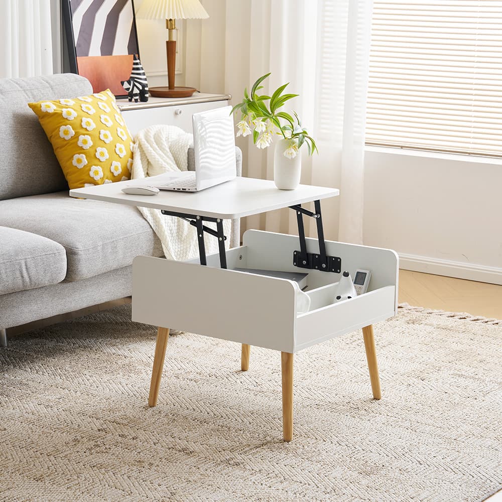センターテーブル 昇降テーブル 収納付き 幅60CM 北欧風 リビングテーブル サイドテーブル モダン コンパクト 組み立て簡単 耐久性抜群【ホワイト】
