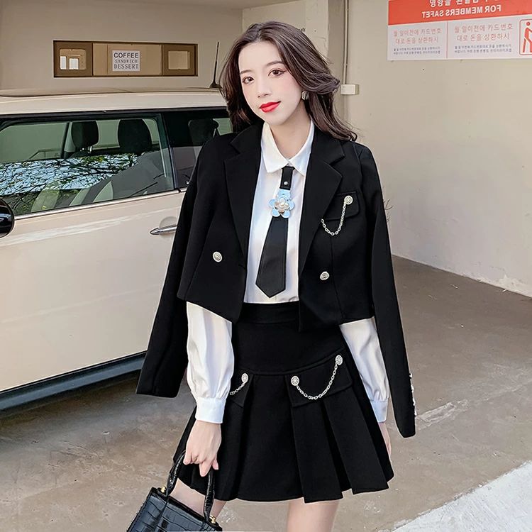 Sailing楽天市場店の卒業式 スーツ 女の子 卒服 韓国 制服 なんちゃって制服 セット 2点 4点セット ピアノ発表会 スーツ フォーマルスーツ ジャケット スカート 卒服 女の子 入園式 成人式 入学式 小学校 女子 スーツ 大人っぽい お受験 プリーツスカート スクール 無地 女子｜アングル3
