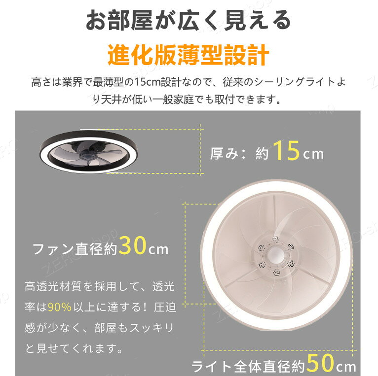 シーリングファンライト LED シーリングファン おしゃれ 北欧 360°首振り シーリングライト オシャレ 6畳 8畳 10畳 12畳 調光調色 薄型 APP対応 ファン付き照明 風量調節 静音 軽量 リモコン付き DCモーター 扇風機 常夜灯 天井照明 [3]