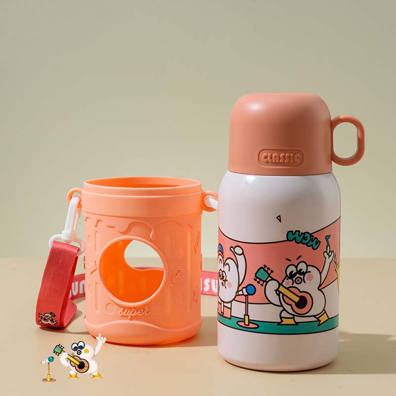 水筒 キッズ 500ml 小学生 子供 直飲み カバー付き 肩紐 保冷 送料無料 ステンレス...