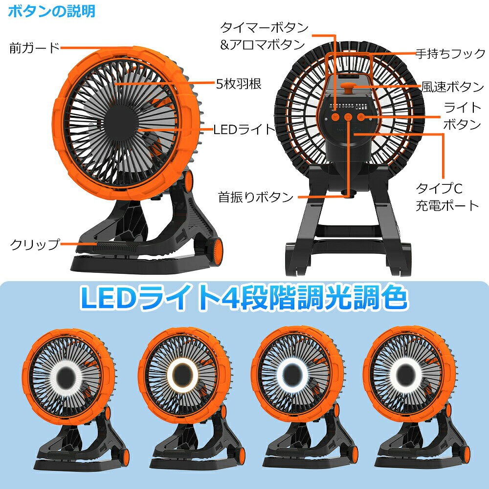 クリップ扇風機 卓上扇風機 USB 充電式 自動首振り 20000mAh 大容量 バッテリー キ...