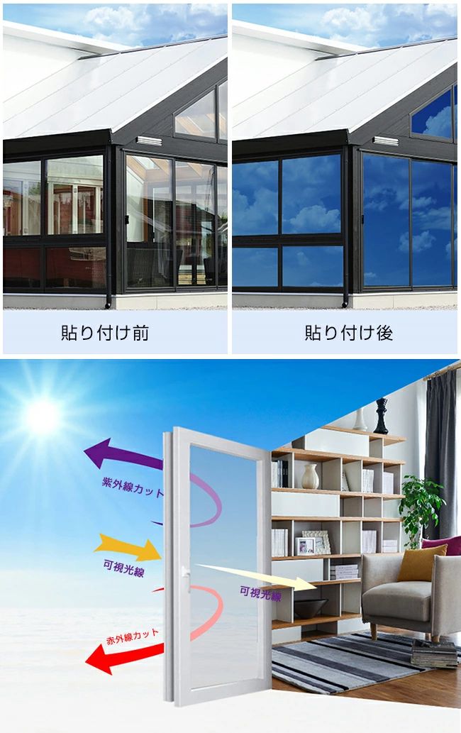 窓ガラスフィルム 90cm×2m フィル 窓 目隠し 断熱シート フィルム 遮光 UVカット 紫外線カット 遮熱 暑さ・眩しさを緩和 プライバシー対策 マジックミラーフィルム diy 断熱フィルム 目隠しシート 窓用フィルム 台風対策 ガラス飛散防止 2