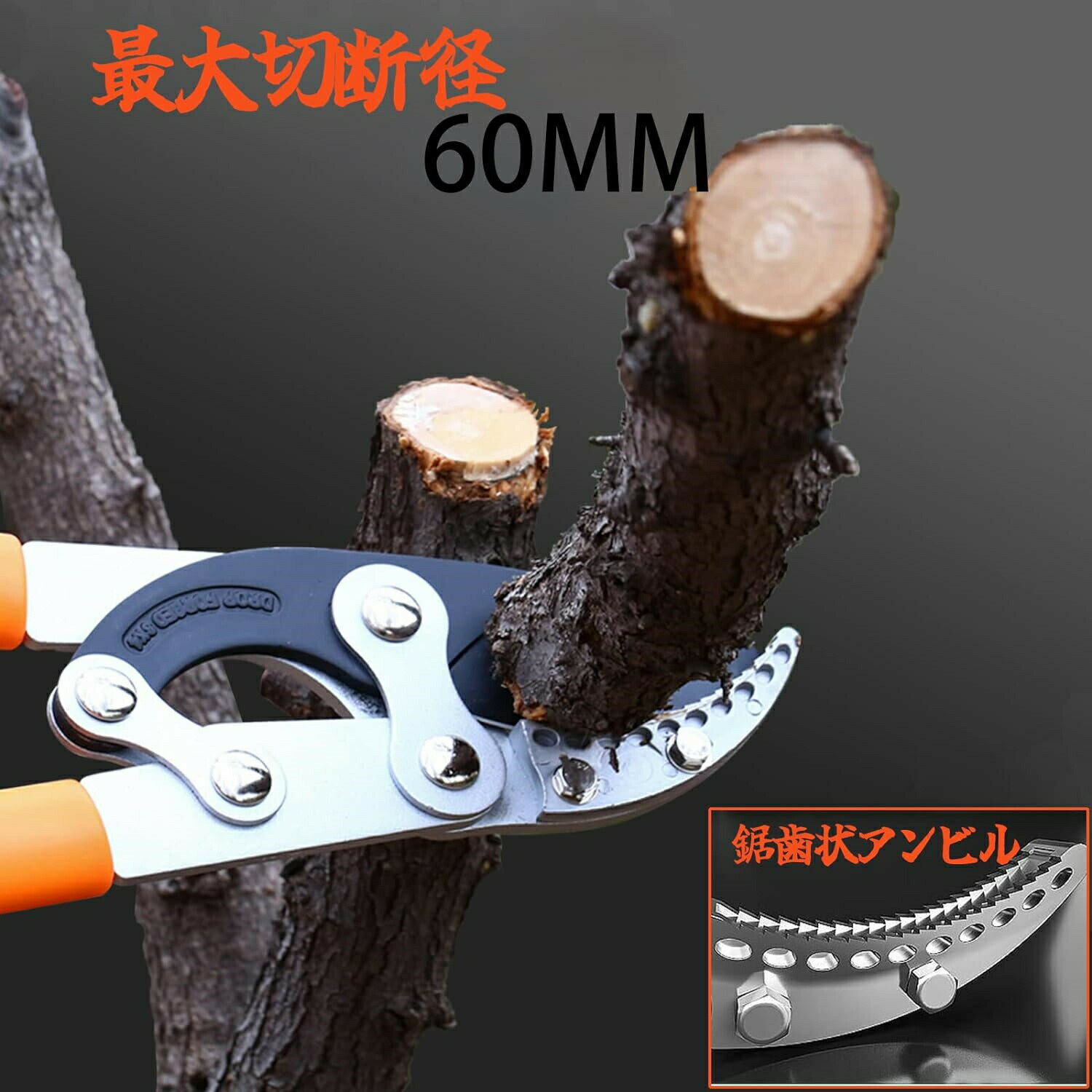 剪定バサミ 園芸ばさみ 太枝切り鋏 切断径60mm 強力型 剪定ばさみ 六段階伸縮 長さ...
