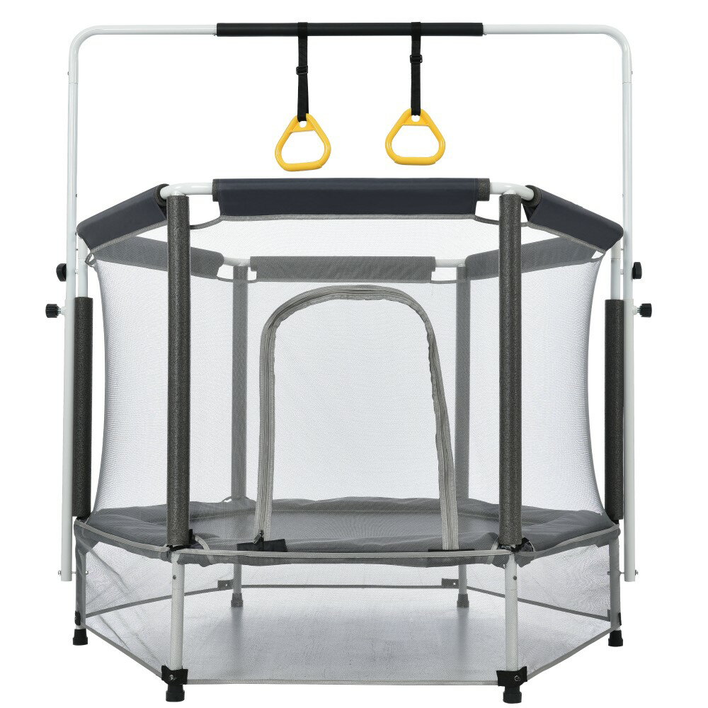 トランポリン 子供用 安全保護ネット付き 幅140（55inch) 高さ3段階調節 安全ネット付き 鉄棒 吊り輪付..