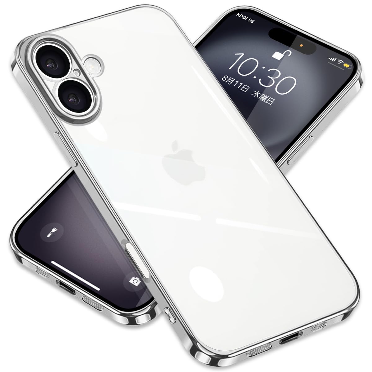 乐天商城 - ケース 用の iPhone16 Plus アイフォン16Plus スマホケース クリア メッキ加工 耐衝撃 カバー 透明 TPU レンズ保護 ストラップホール付き 薄型 黄変防止 擦り傷防止 人気 （シルバー）